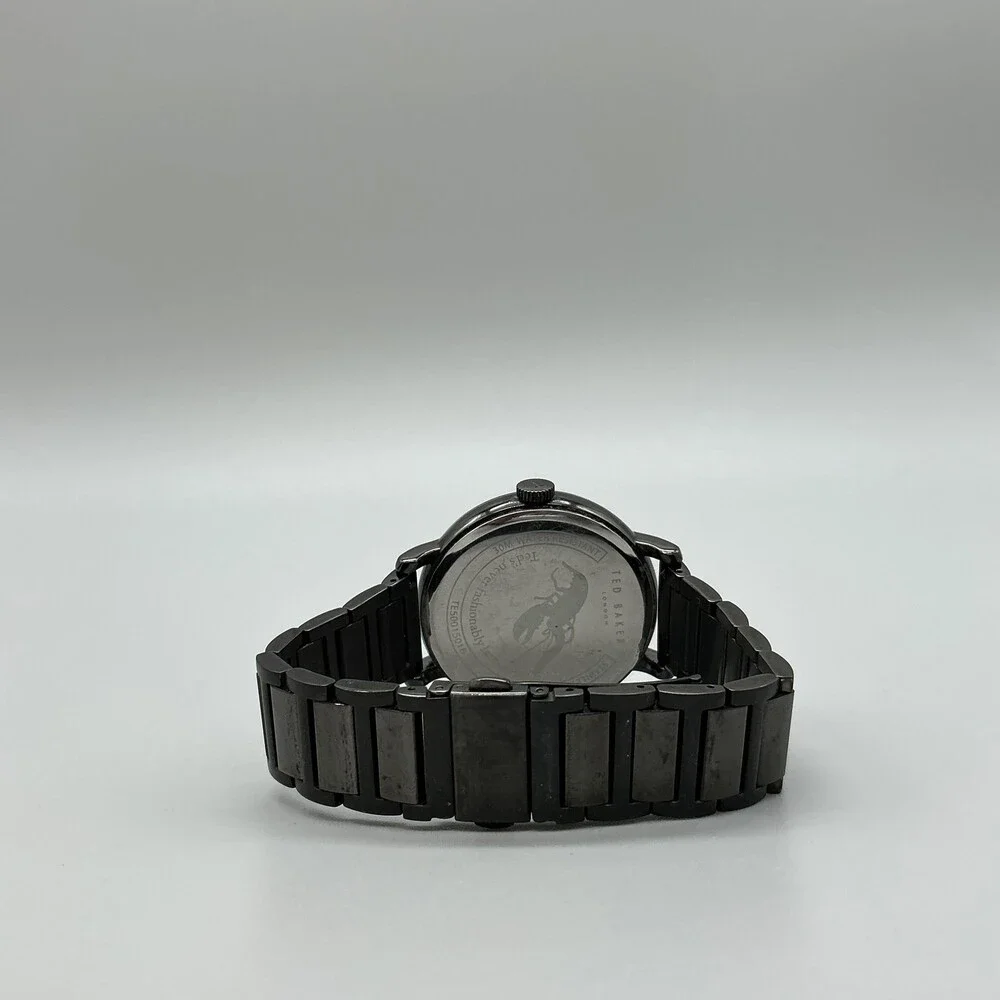 Ted Baker Mens Watch 42mm Gray Dial Black Stainless TE50015016 New Battery 7.5